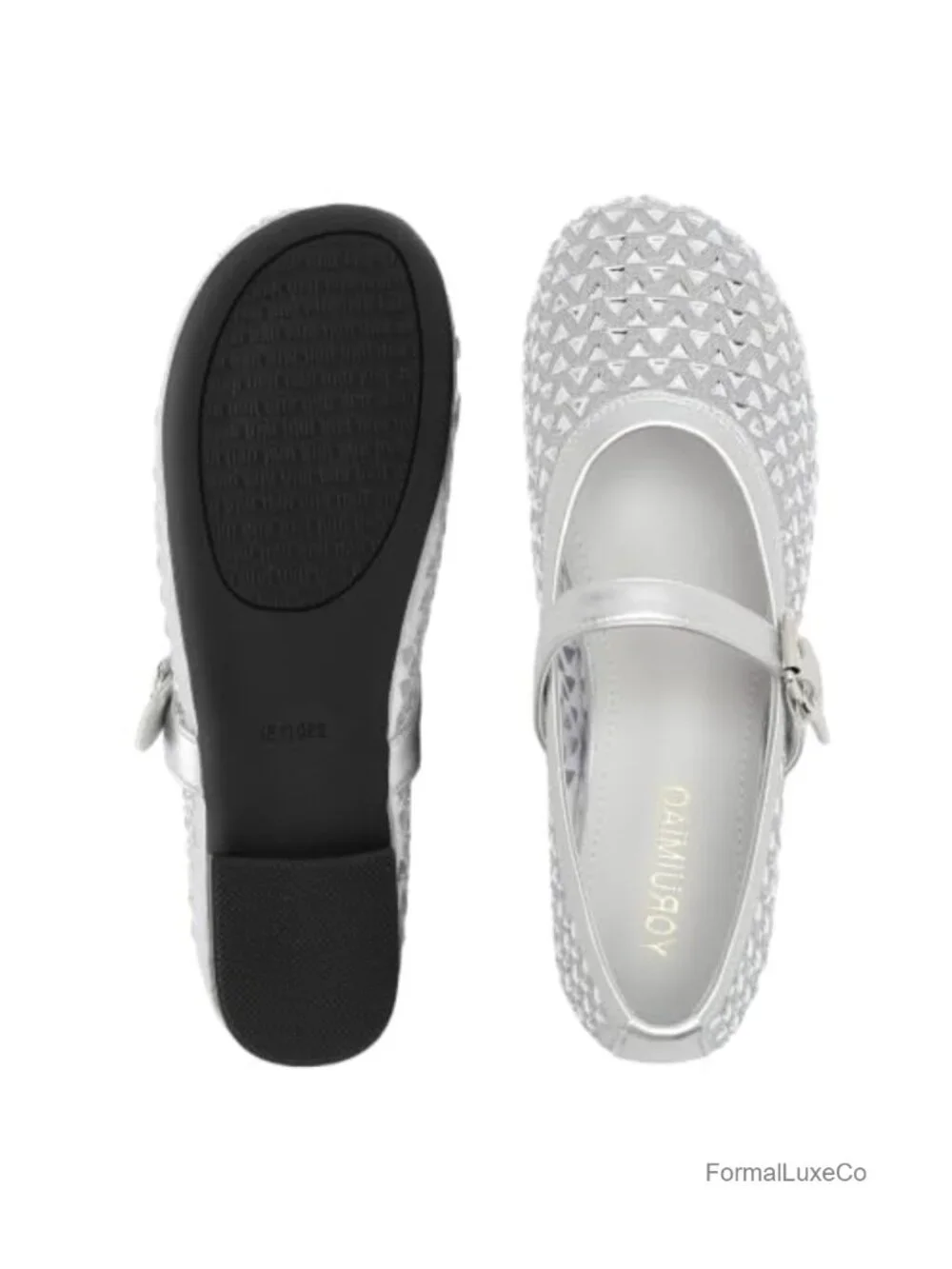 Rhinestone Mary Jane Flats, Sparkly Ballet Shoes, Round Toe Flat Shoes with
